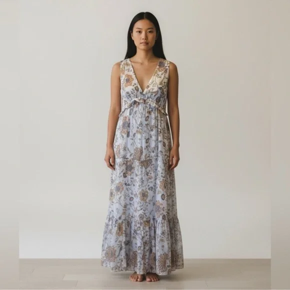 Rachel Zoe NWT floral v neck sleeveless cotton maxi dress cottagecore size small - Picture 1 of 12